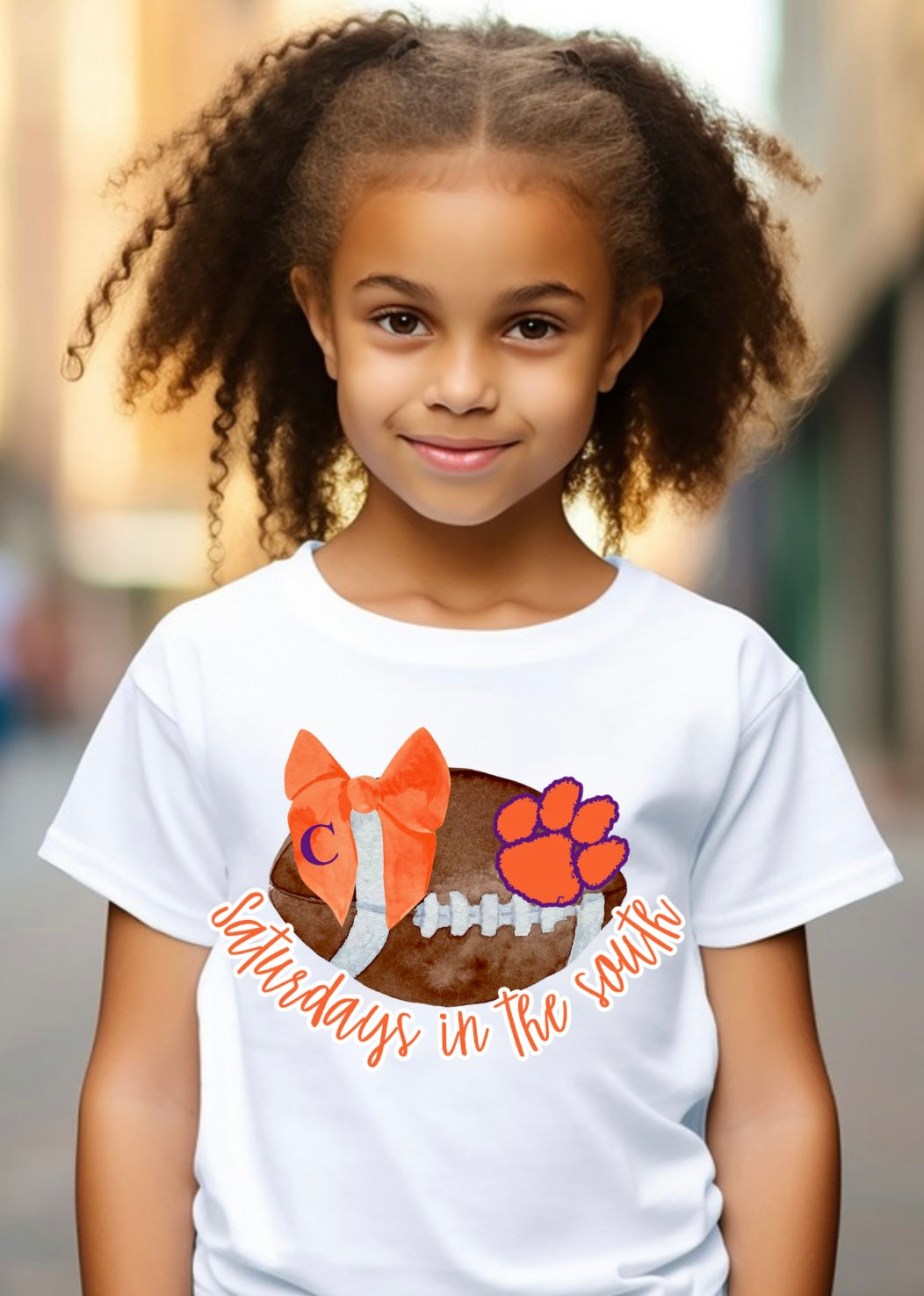 Clemson- Watercolor Football & Bow