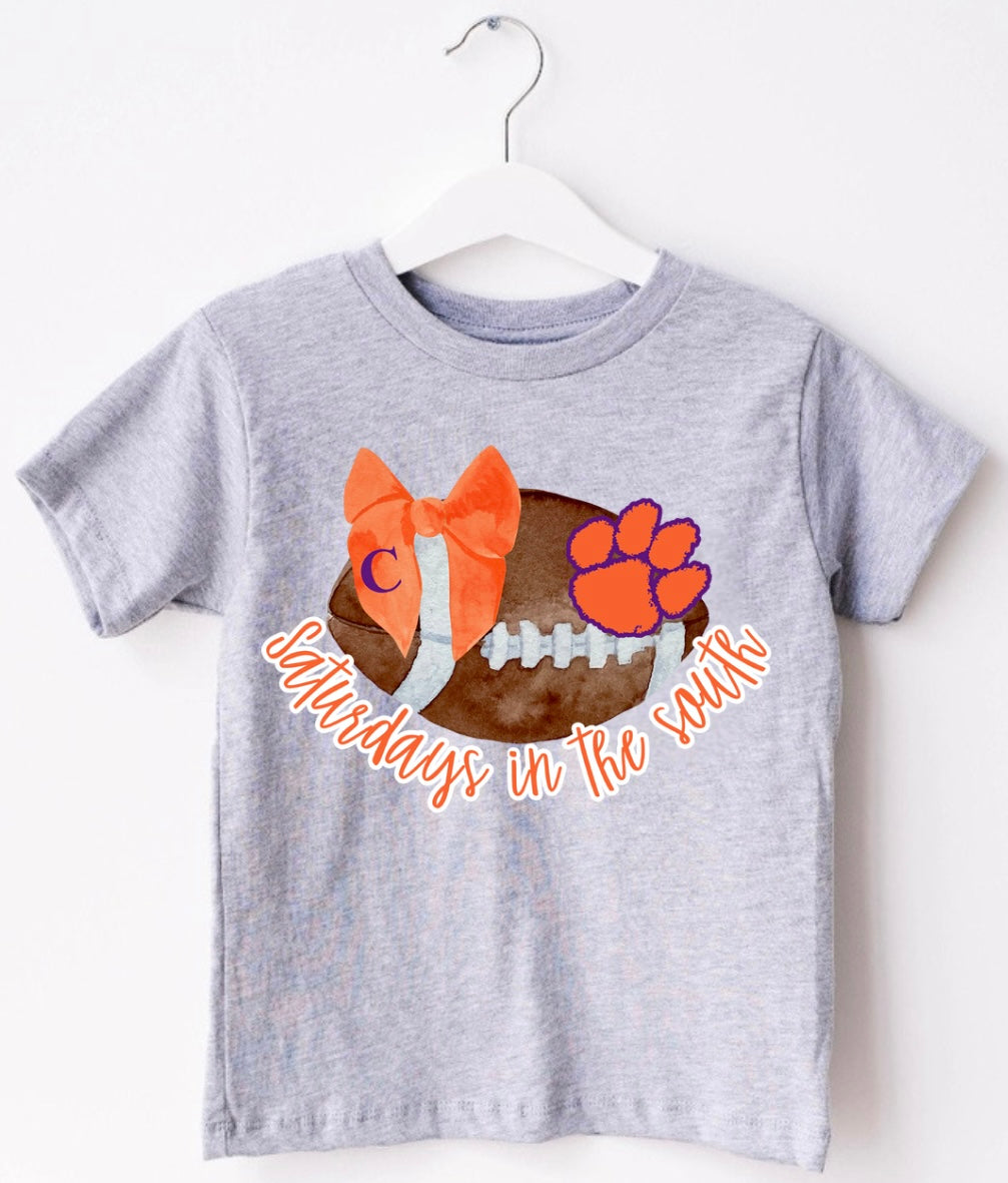 Clemson- Watercolor Football & Bow