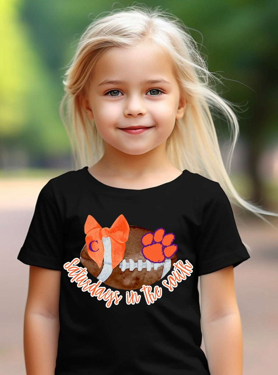 Clemson- Watercolor Football & Bow