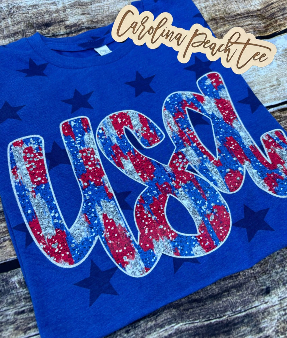 Red, White, and Blue FAUX glitter USA