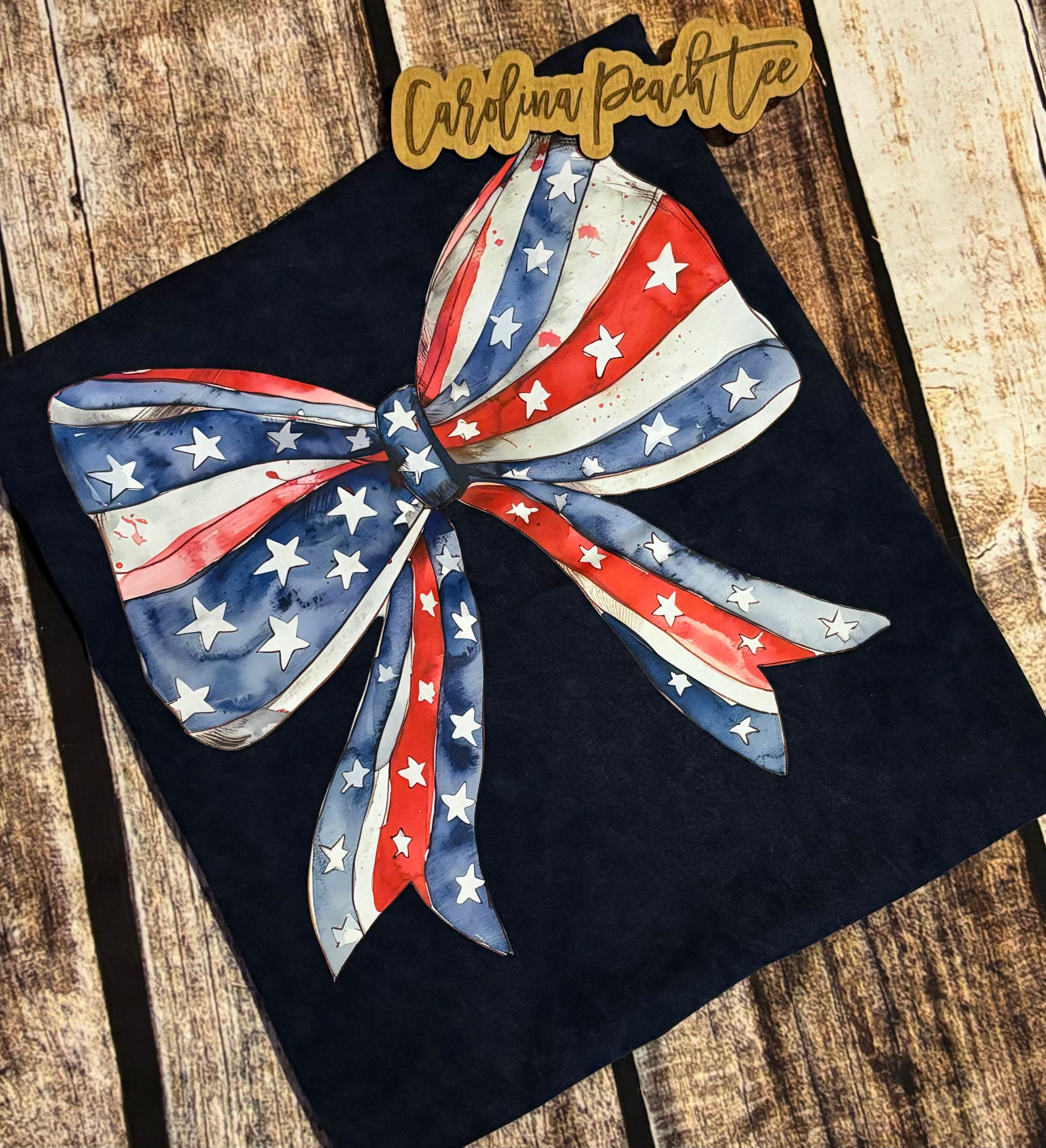 Patriotic- Red, White, and Blue Bow {Mineral Wash Navy}