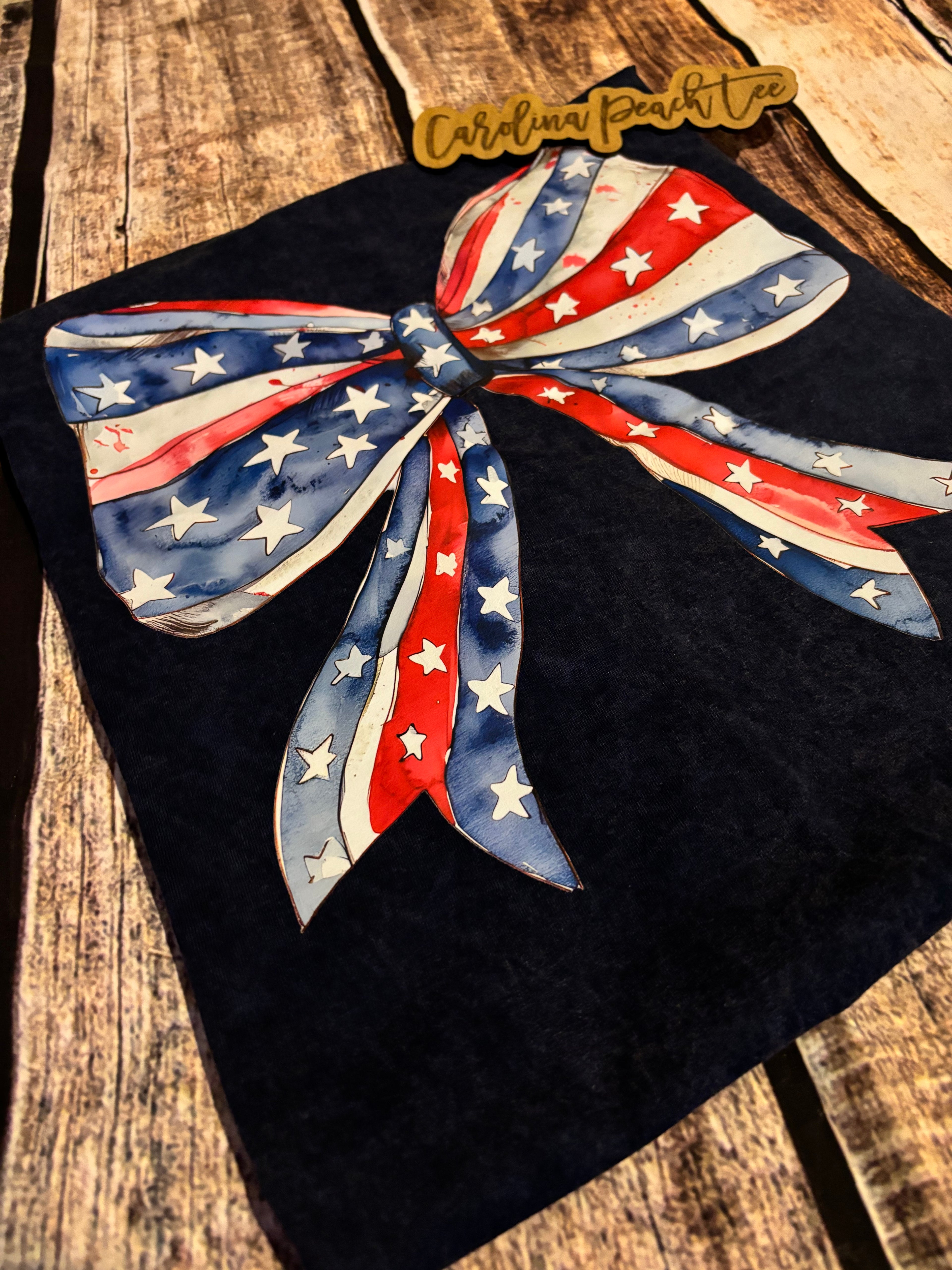 Patriotic- Red, White, and Blue Bow {Mineral Wash Navy}