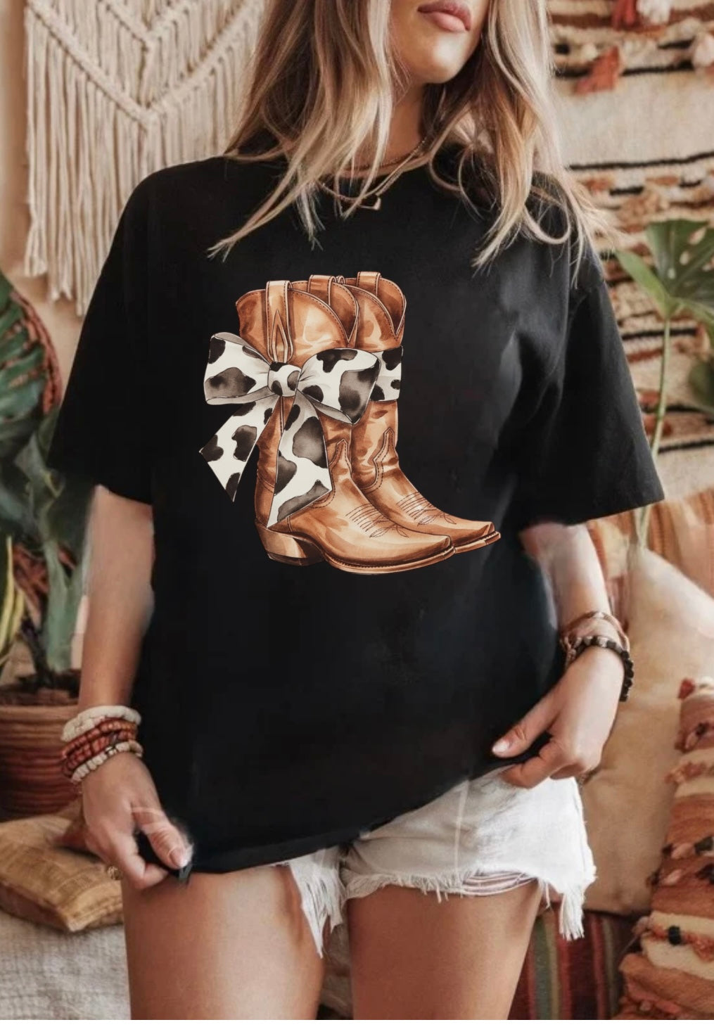 Western- Cow Print Bow + Boots