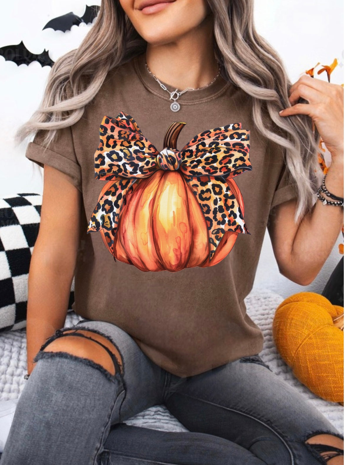 Autumn- Leopard Ribbon Pumpkin (Comfort Color)