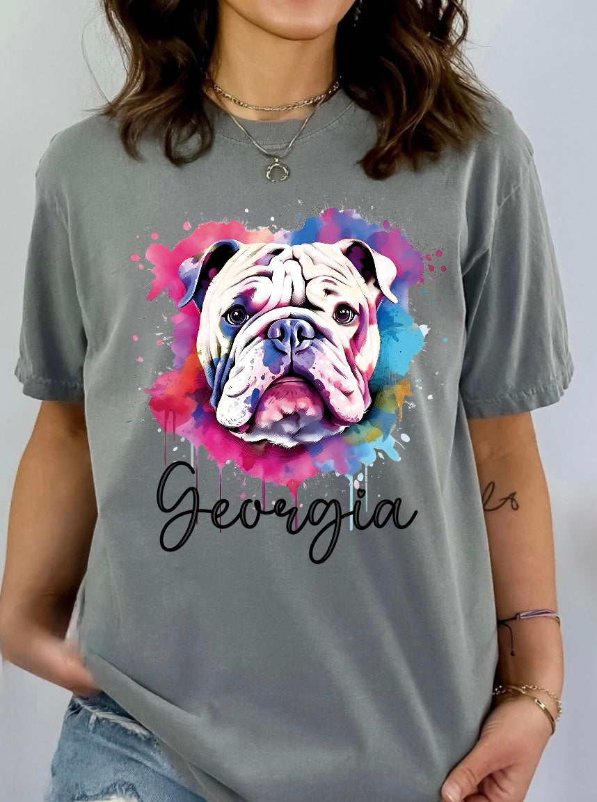 Georgia- Watercolor Bulldog {Comfort Color}