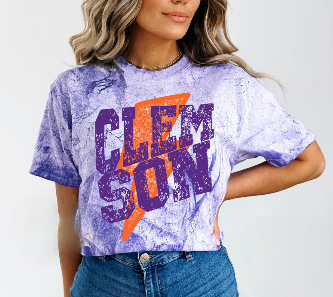 Clemson- Faux Glitter Lightning {Comfort Color}