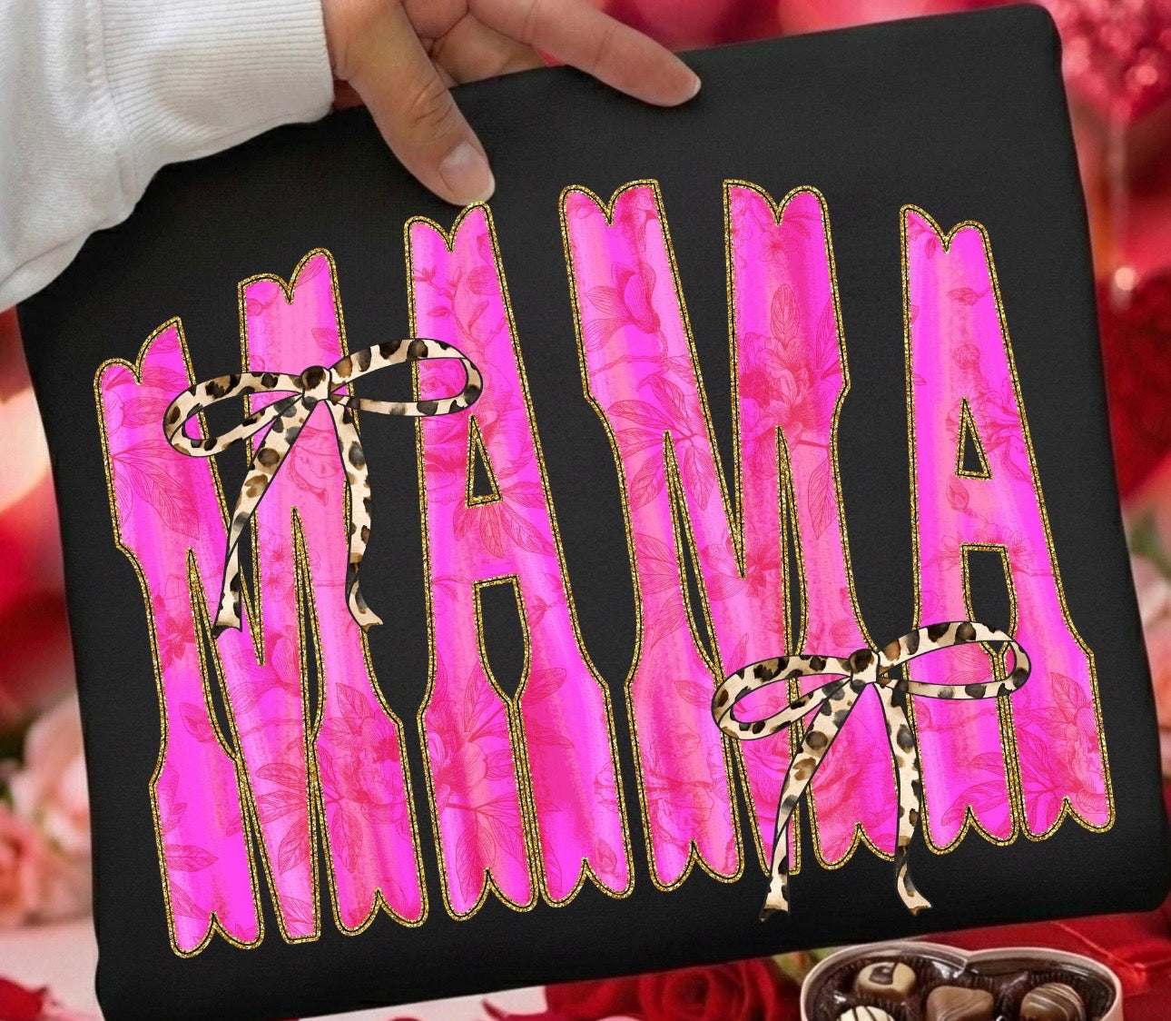 Mama- Pink Floral w/ Leopard Bow