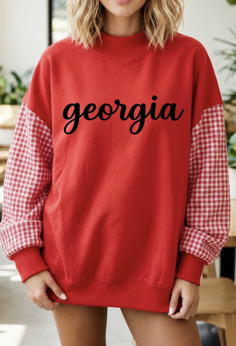 Georgia- Gingham Crewneck Sweatshirt