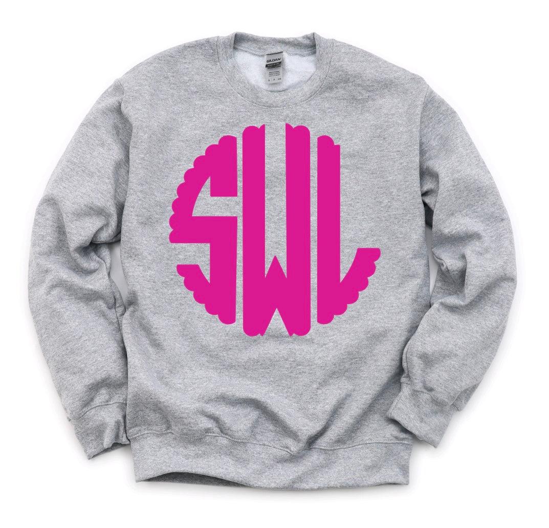 Monogram- Scalloped (pink) Crew Neck Sweatshirt