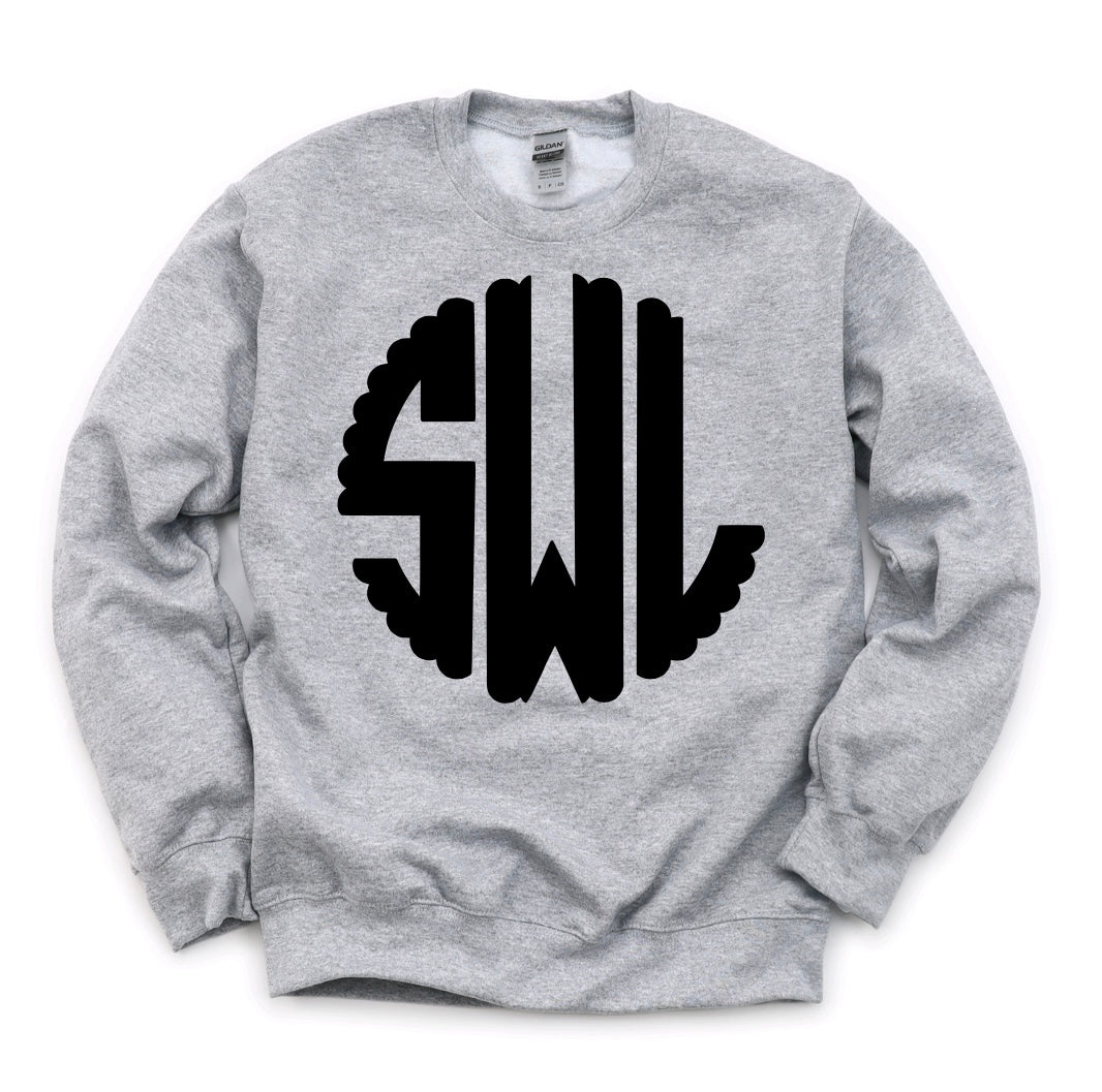 Monogram- Scalloped (black) Crew Neck Sweatshirt